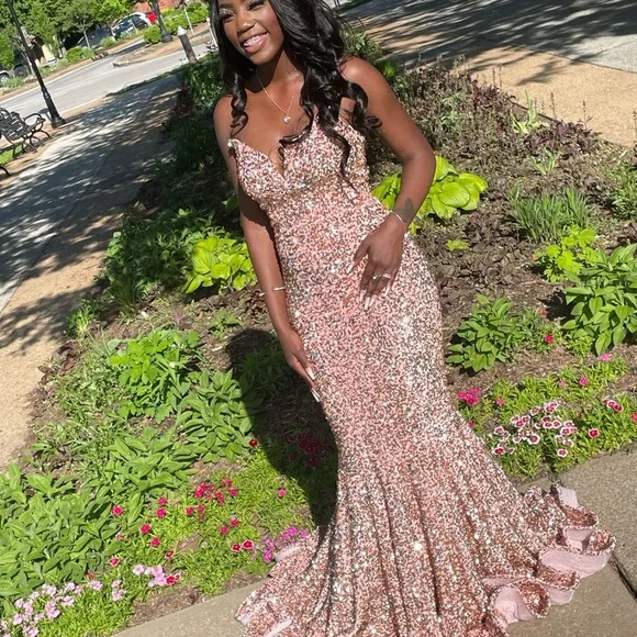 green emerald velvet dress Ball Gown V Neck Straps Cross Back Blush Pink Long Prom Dress PSK178 US6 / Blush Pink main image 1